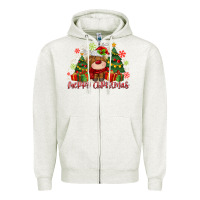 Oatmeal Heather merry christmas reindeer Zipper Hoodie - MaliasSmallBusiness