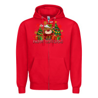 Red merry christmas reindeer Zipper Hoodie - MaliasSmallBusiness