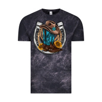 Cloud Black western horseshoe boots hat rope sunflower Vintage Tee - AdoDesignShop