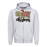 Heather Grey merry christmas Zipper Hoodie - MaliasSmallBusiness