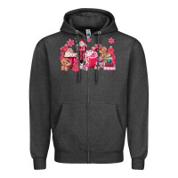 Charcoal Heather pink gingerbread coffee Zipper Hoodie - MaliasSmallBusiness