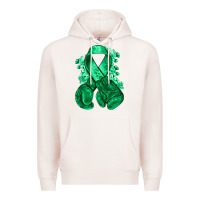 Pale Pink Emerald green ribbon Liver Cancer boxing gloves Premium Hoodie - NancyCooperArtShop