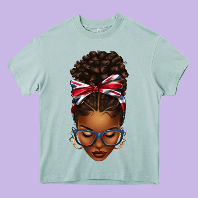 Union Jack Flag Afro Messy Bun Heavy Core Tee Designed By Texasbilliewilder