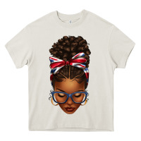 Cream union jack flag afro messy bun Heavy Core Tee - texasbilliewilder