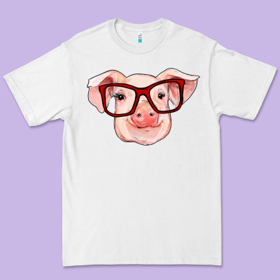 Pig With Red Glasses Premium Tee Designed By Ranaportraitstore