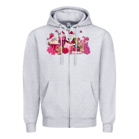 Heather Grey pink santa coffee Zipper Hoodie - MaliasSmallBusiness