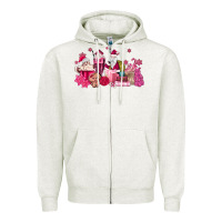 Oatmeal Heather pink santa coffee Zipper Hoodie - MaliasSmallBusiness