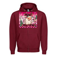 Burgundy merry pink christmas santa Zipper Hoodie - MaliasSmallBusiness