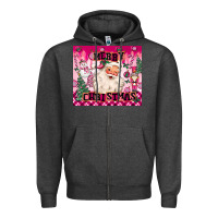 Charcoal Heather merry pink christmas santa Zipper Hoodie - MaliasSmallBusiness