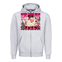 Heather Grey merry pink christmas santa Zipper Hoodie - MaliasSmallBusiness