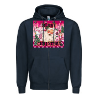 Navy merry pink christmas santa Zipper Hoodie - MaliasSmallBusiness