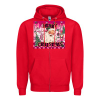 Red merry pink christmas santa Zipper Hoodie - MaliasSmallBusiness
