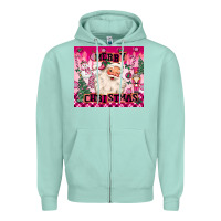 Seafoam merry pink christmas santa Zipper Hoodie - MaliasSmallBusiness