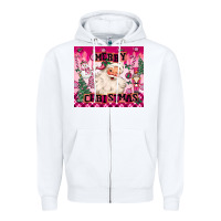 White merry pink christmas santa Zipper Hoodie - MaliasSmallBusiness