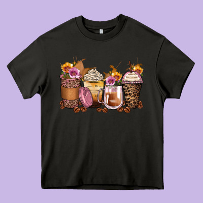 Leopard Rose Glitter Flowers Coffee Cups Heavy Core Tee Designed By Zillion Design Studio