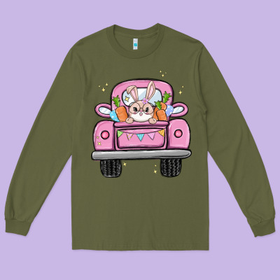 Easter Bunny And Truck Long Sleeve Tee Designed By Maliassmallbusiness