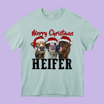 Merry Christmas Heifer Heavy Core Tee Designed By Ranaportraitstore