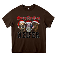 Chocolate Brown merry christmas heifer Heavy Core Tee - RanaPortraitStore