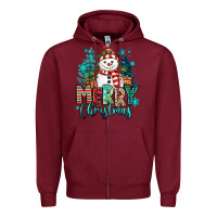 Burgundy merry christmas snowman Zipper Hoodie - MaliasSmallBusiness