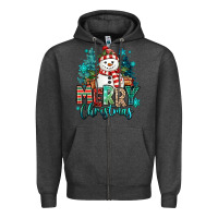 Charcoal Heather merry christmas snowman Zipper Hoodie - MaliasSmallBusiness