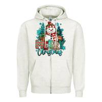 Oatmeal Heather merry christmas snowman Zipper Hoodie - MaliasSmallBusiness