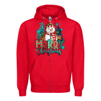 Red merry christmas snowman Zipper Hoodie - MaliasSmallBusiness