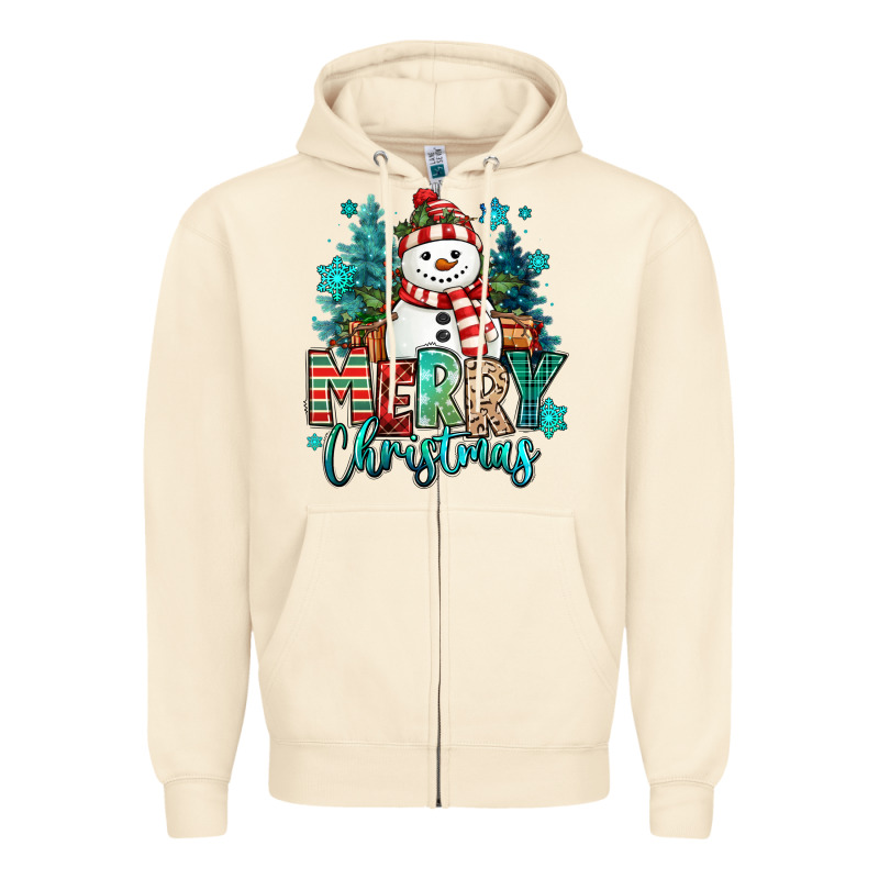 Merry Christmas Snowman Zipper Hoodie by MaliasSmallBusiness | Teevron