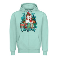 Seafoam merry christmas snowman Zipper Hoodie - MaliasSmallBusiness