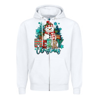 White merry christmas snowman Zipper Hoodie - MaliasSmallBusiness