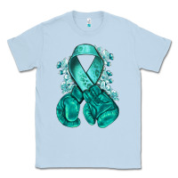 Dusty Blue teal ribbon with boxing gloves Classic Tee - NancyCooperArtShop