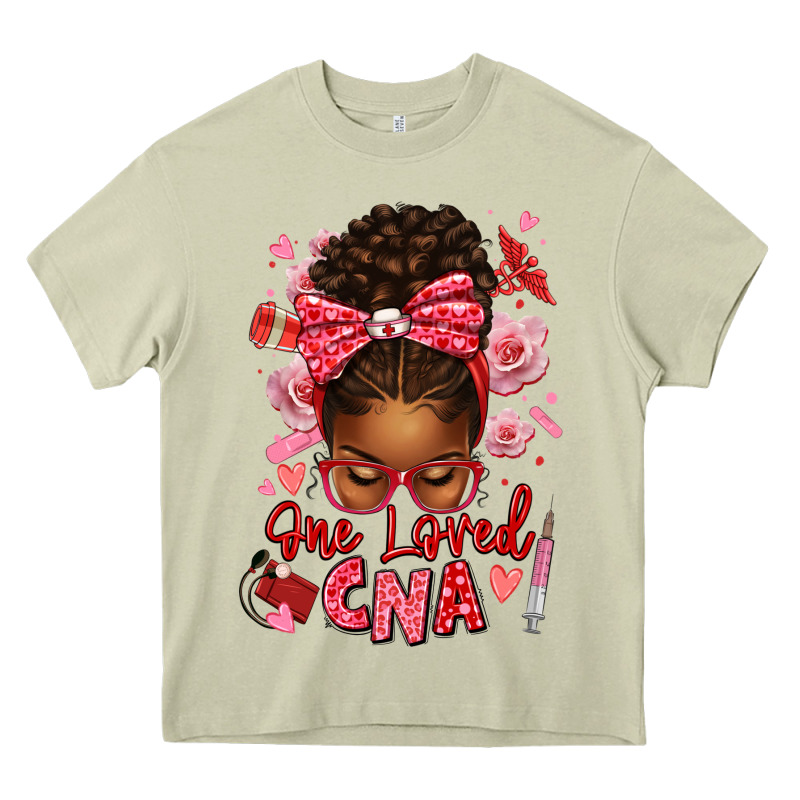 One Loved Cna Afro Messy Bun Heavy Core Tee by texasbilliewilder | Teevron