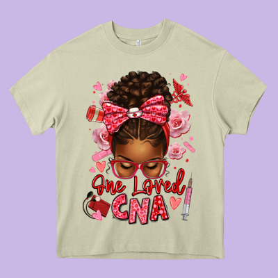 One Loved Cna Afro Messy Bun Heavy Core Tee Designed By Texasbilliewilder