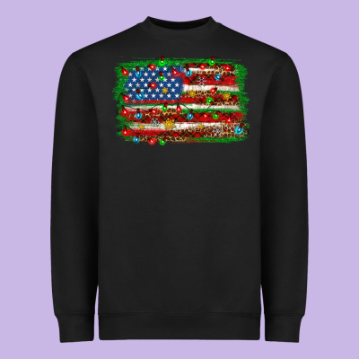 Christmas American Flag Heavyweight Sweatshirt Designed By Nancycooperartshop