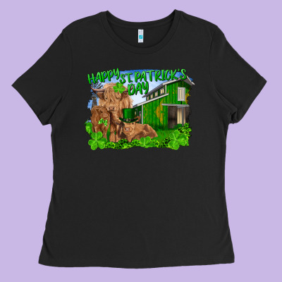 Happy St. Patrick's Day Cattle And Calfs Ladies Tee Designed By Ranaportraitstore