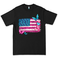 Black American flag breast cancer with ribbon Premium Tee - texasbilliewilder