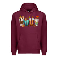 Burgundy Thankful Coffee Cups Premium Hoodie - texasbilliewilder