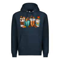 Navy Thankful Coffee Cups Premium Hoodie - texasbilliewilder