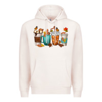 Pale Pink Thankful Coffee Cups Premium Hoodie - texasbilliewilder