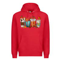 Red Thankful Coffee Cups Premium Hoodie - texasbilliewilder