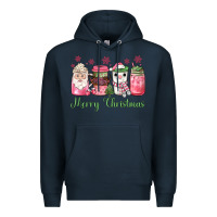 Navy pink  merry christmas coffee Premium Hoodie - JahusDesignShop