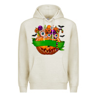 Oatmeal Heather Personalized Boy Halloween Candy Premium Hoodie - texasbilliewilder