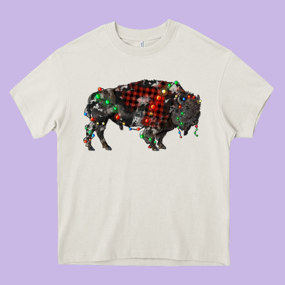 Christmas Bison Heavy Core Tee Designed By Ranaportraitstore