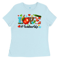 Baby Blue love teacher life Ladies Tee - texasbilliewilder