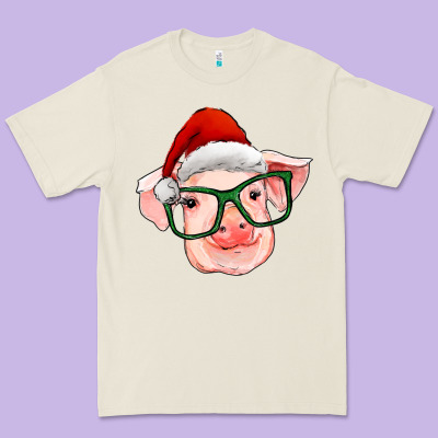 Christmas Pig With Santa Claus Hat Premium Tee Designed By Ranaportraitstore