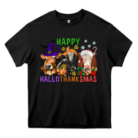 Black happy hallothanksmas with cow Heavy Core Tee - texasbilliewilder