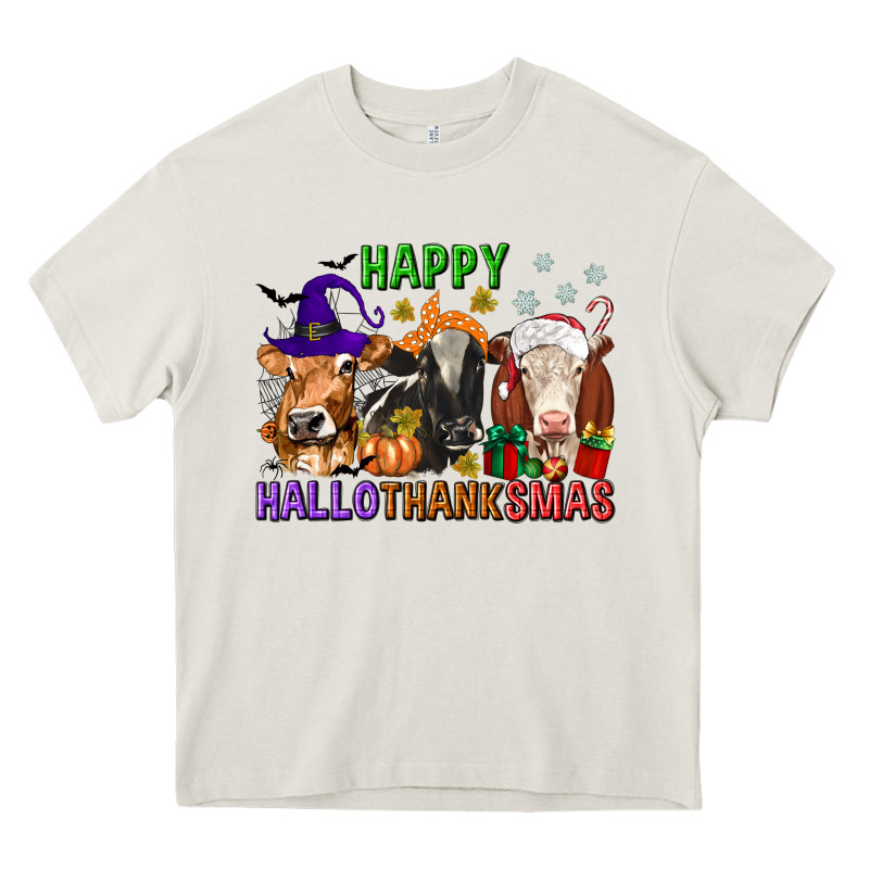 Happy Hallothanksmas With Cow Heavy Core Tee by texasbilliewilder | Teevron
