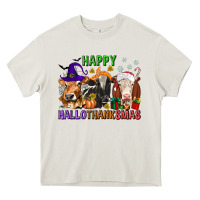 Cream happy hallothanksmas with cow Heavy Core Tee - texasbilliewilder