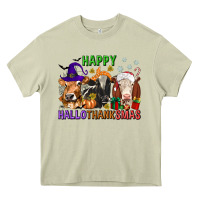 Mossy happy hallothanksmas with cow Heavy Core Tee - texasbilliewilder