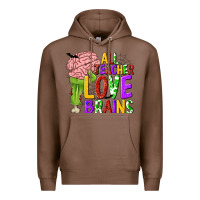 Chestnut All Teacher Love Brains Premium Hoodie - texasbilliewilder