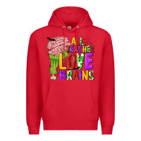 Red All Teacher Love Brains Premium Hoodie - texasbilliewilder
